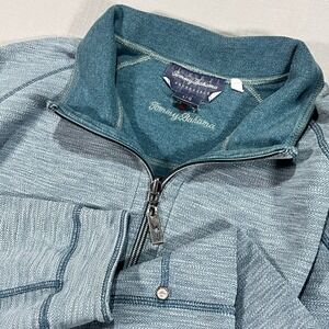 Tommy Bahama Sweater Mens Size Large Blue Teal Reversible Pullover 1/4 Zip Golf